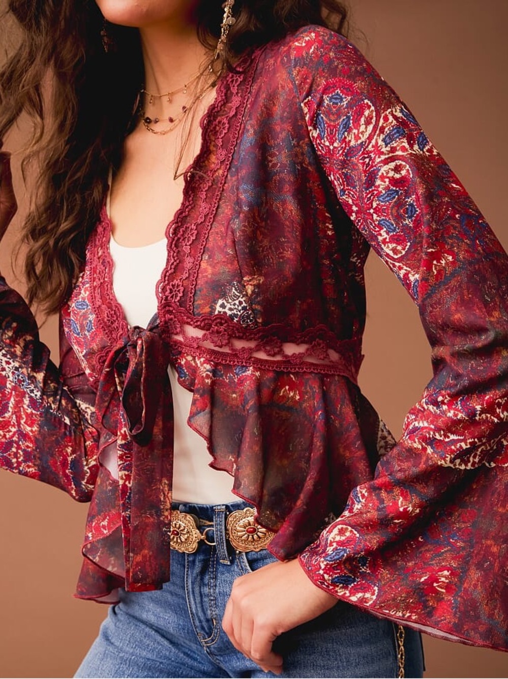 Gimmicks Front Tie Ruffle Top - Picture 4 of 10